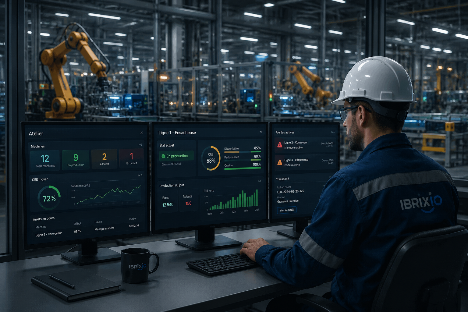 Équipe industrielle suivant l'exécution de production sur le terrain